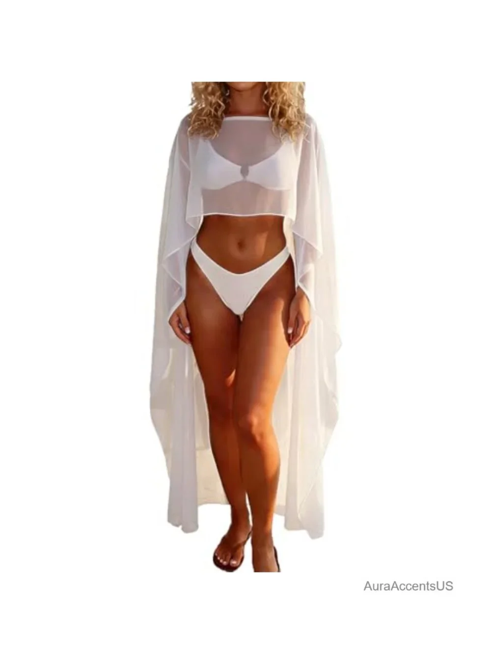 Sheer Chiffon Cape Wrap with Back Slit Wedding Cover Up